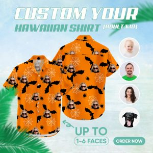 Image of orange and black hawaiian shirt – custom printed Hawaiian shirt