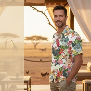 Miles Teller rooster top gun hawaiian shirt Hard Deck bar scene tropical style