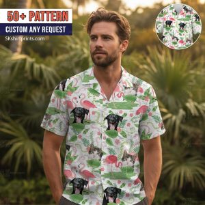 Cat themed Hawaiian shirt with tropical design perfect for cat lovers and vacation wear