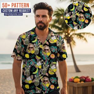 Hawaiian print shirt womens collection featuring colorful floral patterns and tropical designs displayed on beach background