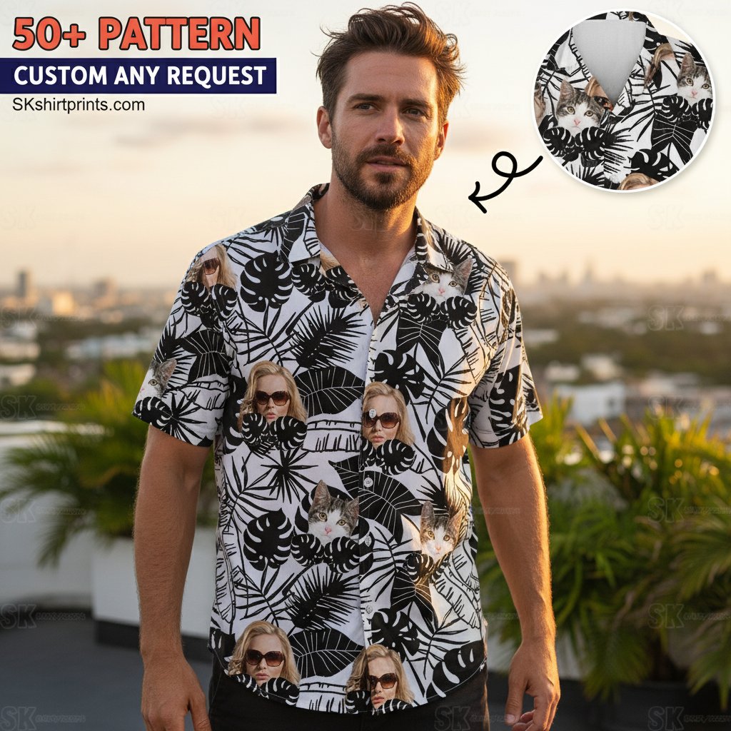 hawaiian shirt outfit women styling guide with tropical prints and accessories displayed on rustic background