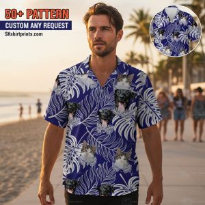 Short sleeve tropical shirts for men in various styles and prints displayed on tropical beach setting