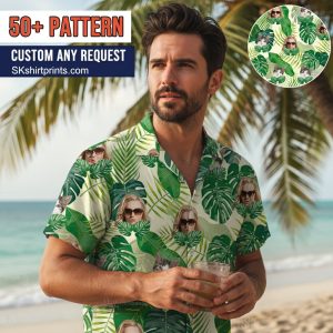 tropical print shirt womens collection featuring colorful hawaiian designs and floral patterns on beach background