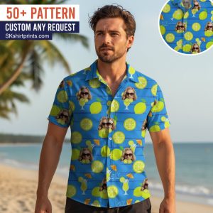 tropical shirts for women in vibrant Hawaiian prints displayed on models in tropical beach setting