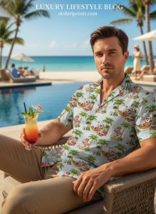 santa hawaiian shirt collection featuring tropical christmas designs with surfing santa and beach holiday themes