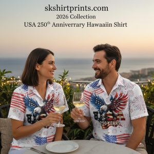 USA 250 Hawaiian shirt featuring patriotic eagles and stars design for America's 250th anniversary celebration