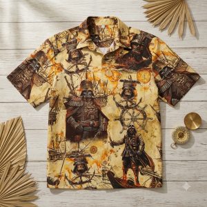 Hawaiian shirt Star Wars all-over print with Darth Vader and tropical floral design for beach and summer wear