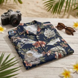 Men's hawaiian shirts star wars featuring Darth Vader and tropical floral all-over sublimation print button-down