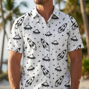 Star Wars Hawaiian shirt mens all-over print camp collar button-down with tropical and galaxy design